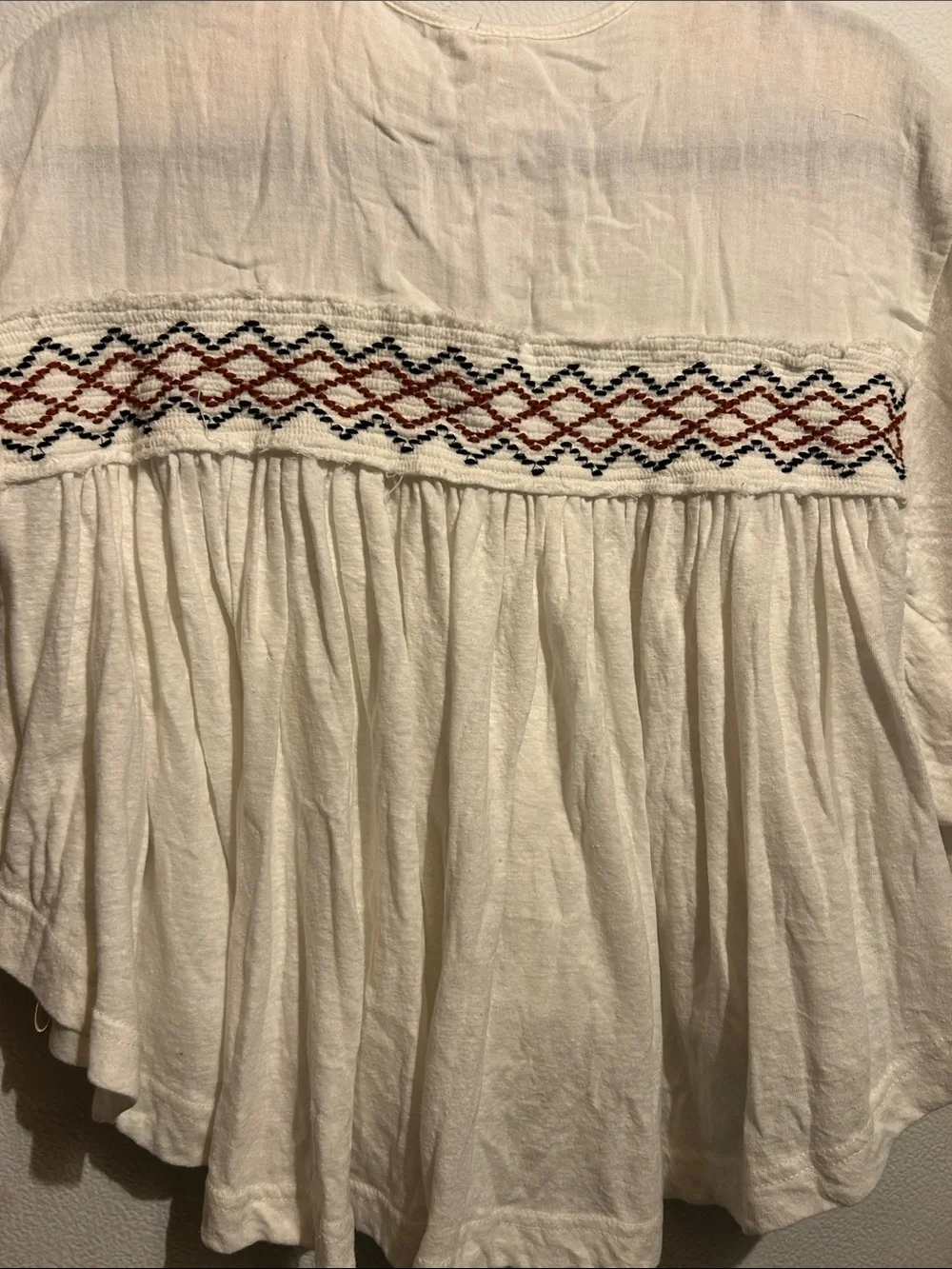 Free People White Embroidered Tie-Front Crop Top